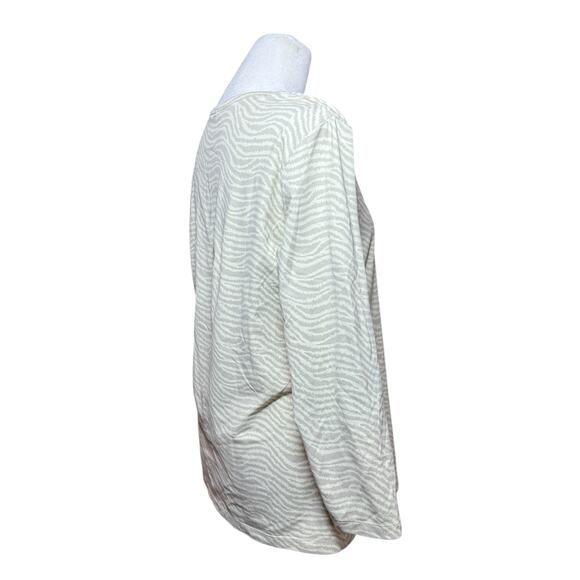 J MCLAUGHLIN Catalina Cloth Top Women Large 3/4 Sleeve Stretchy Zebra Gray Cream - Picture 6 of 11